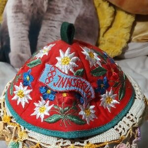 Innsbruck Embroidered Red German Edelweiss Cap- Folk Art